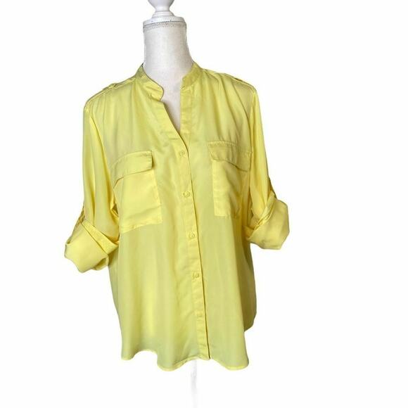 HARVE BENARD sunlight shirt Buttonsdown shirt sz XL rollover sleeve blouse - Picture 1 of 8